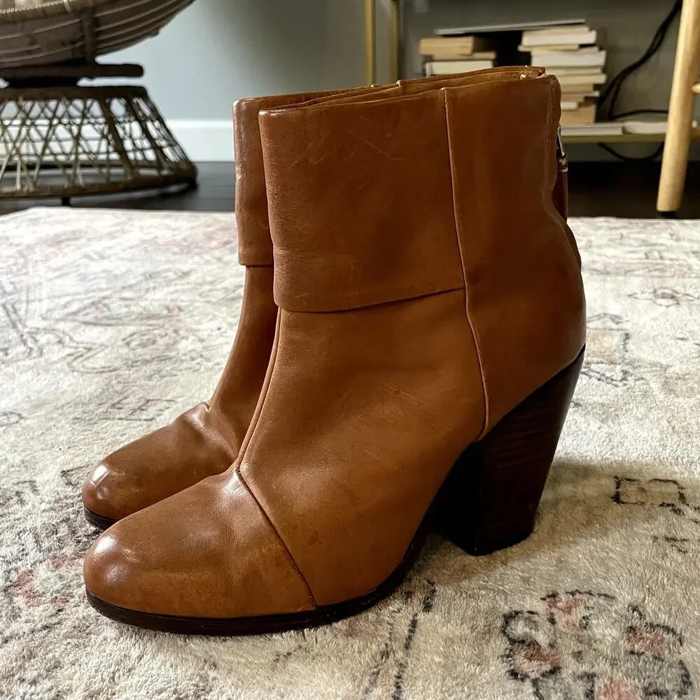 Rag & Bone Newbury Boot Brown Genuine Leather Stacked Heel Bootie Womens SZ 8 - Picture 3 of 10